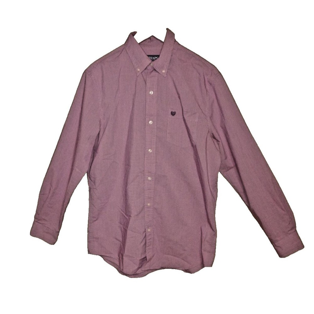 Chaps Men's M Easy Care Button-Down Long Sleeve Checkered Gingham Shirt Red